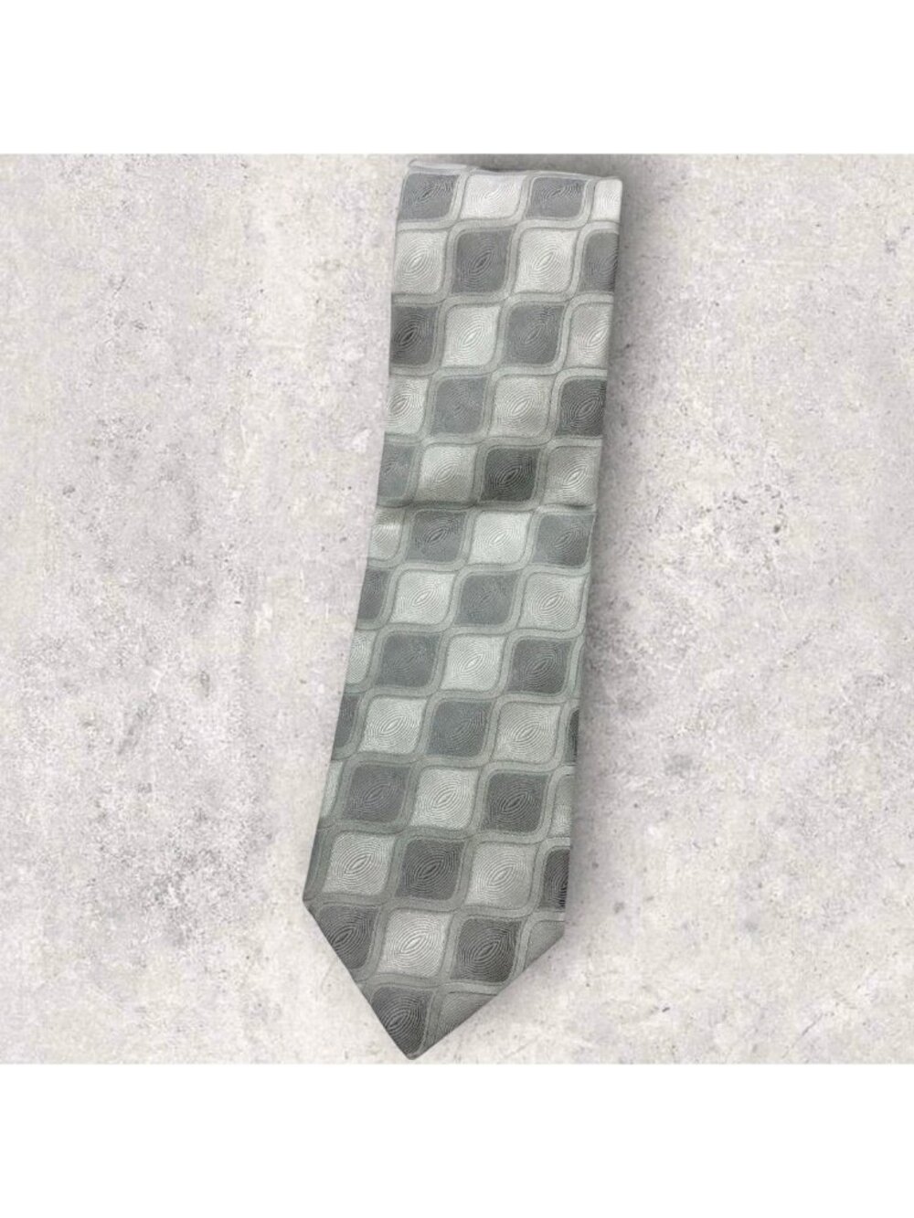 TED BAKER Silk Tie USA Gray Ivory Geometric W:3.8" EUC